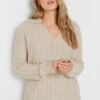 LTS Tall Beige Brown Open Collar Cable Knit Jumper -Evans Boutique 99f562c8 5be2 43 353890 A