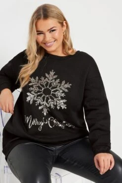 YOURS - Sweatshirt Noir Empiècement Sequins 'Merry Christmas' 11 YOURS - Sweatshirt Noir Empiècement Sequins 'Merry Christmas' -Evans Boutique 9a51a2ea 3915 4d 303815 D