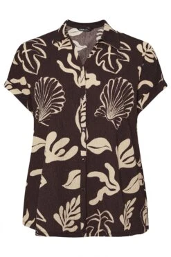 YOURS - Chemisier Marron Texturé Coquillages Manches Courtes -Evans Boutique 9a730df9 fda0 43 322495 X