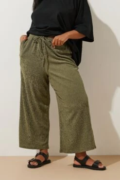 YOURS - Pantalon Jupe-Culotte Vert Kaki Texturé