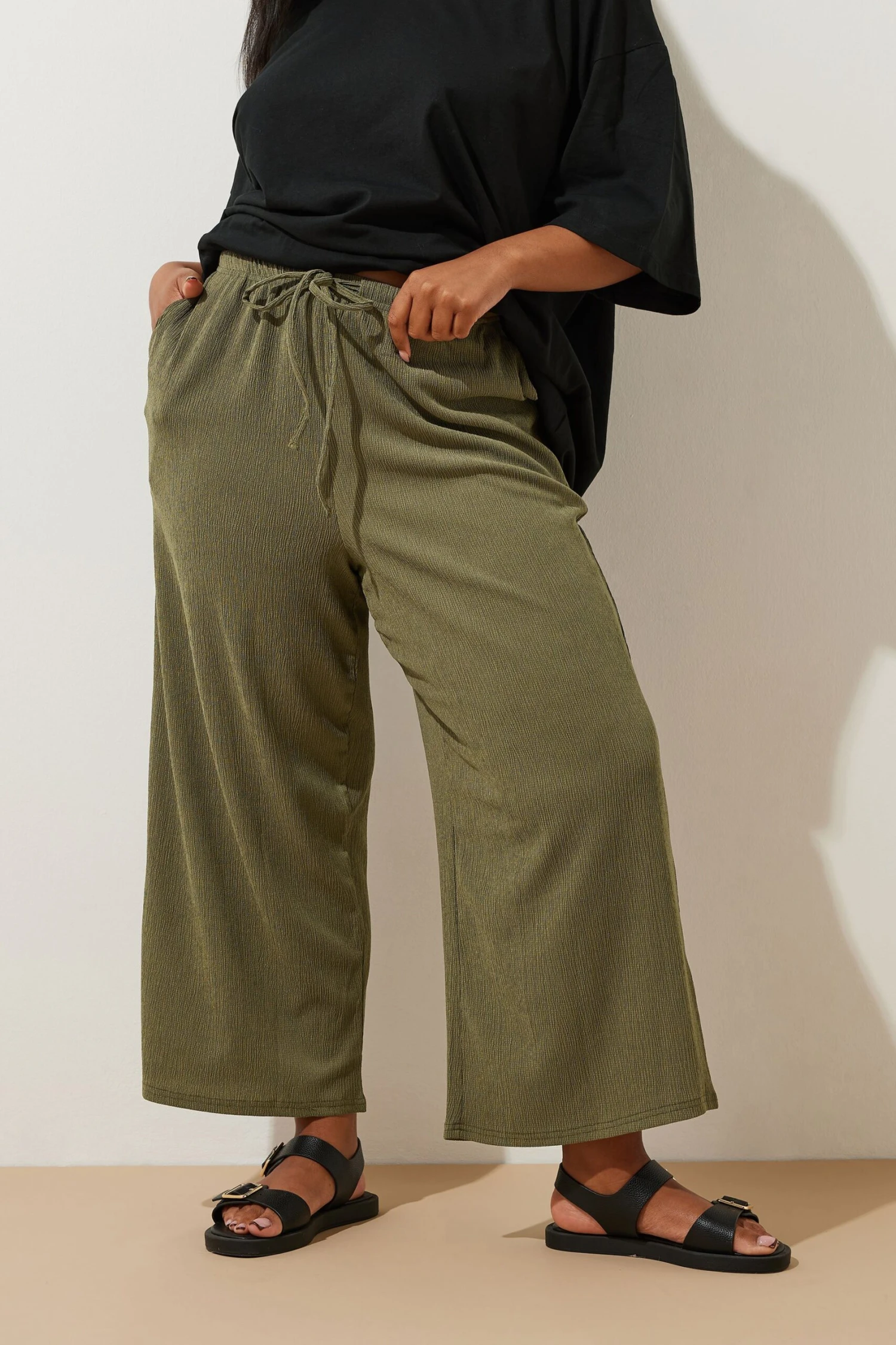 YOURS - Pantalon Jupe-Culotte Vert Kaki Texturé 3 YOURS - Pantalon Jupe-Culotte Vert Kaki Texturé