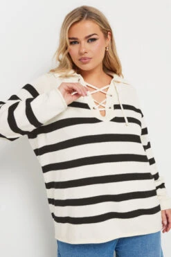 YOURS - Pull Blanc Rayures Manches Longues