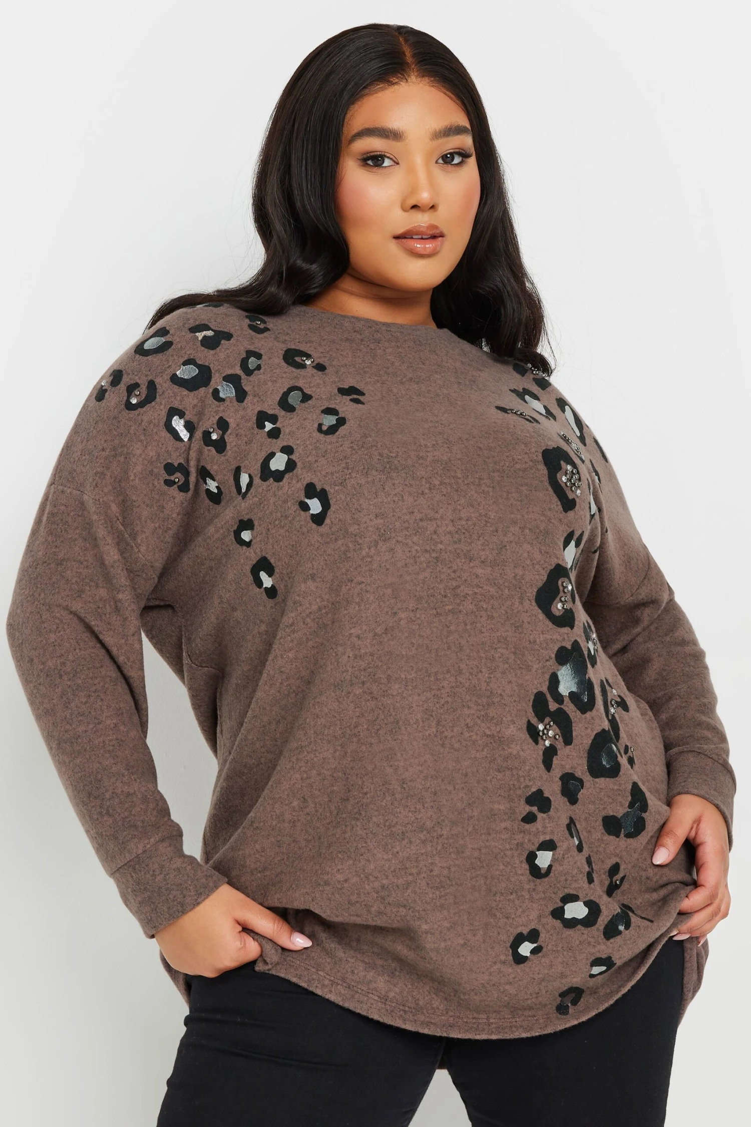 YOURS - Pull Marron Toucher Doux Design Léopard 3 YOURS - Pull Marron Toucher Doux Design Léopard