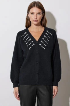 STAR Black Gem Embellished Cardigan -Evans Boutique 9b86177e 58c9 49 110601 E