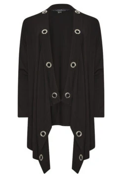 STAR Black Eyelet Detail Waterfall Cardigan -Evans Boutique 9b9d3d76 8a08 4f 110805 X