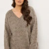 EVANS Curve Natural Brown Zig Zag V-Neck Knitted Jumper