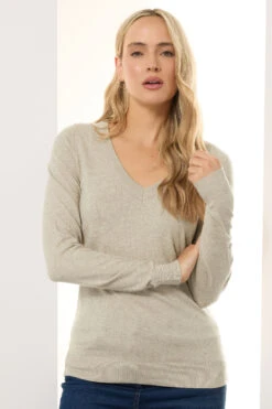 LTS Tall Natural Brown Marl Knit V-Neck Jumper