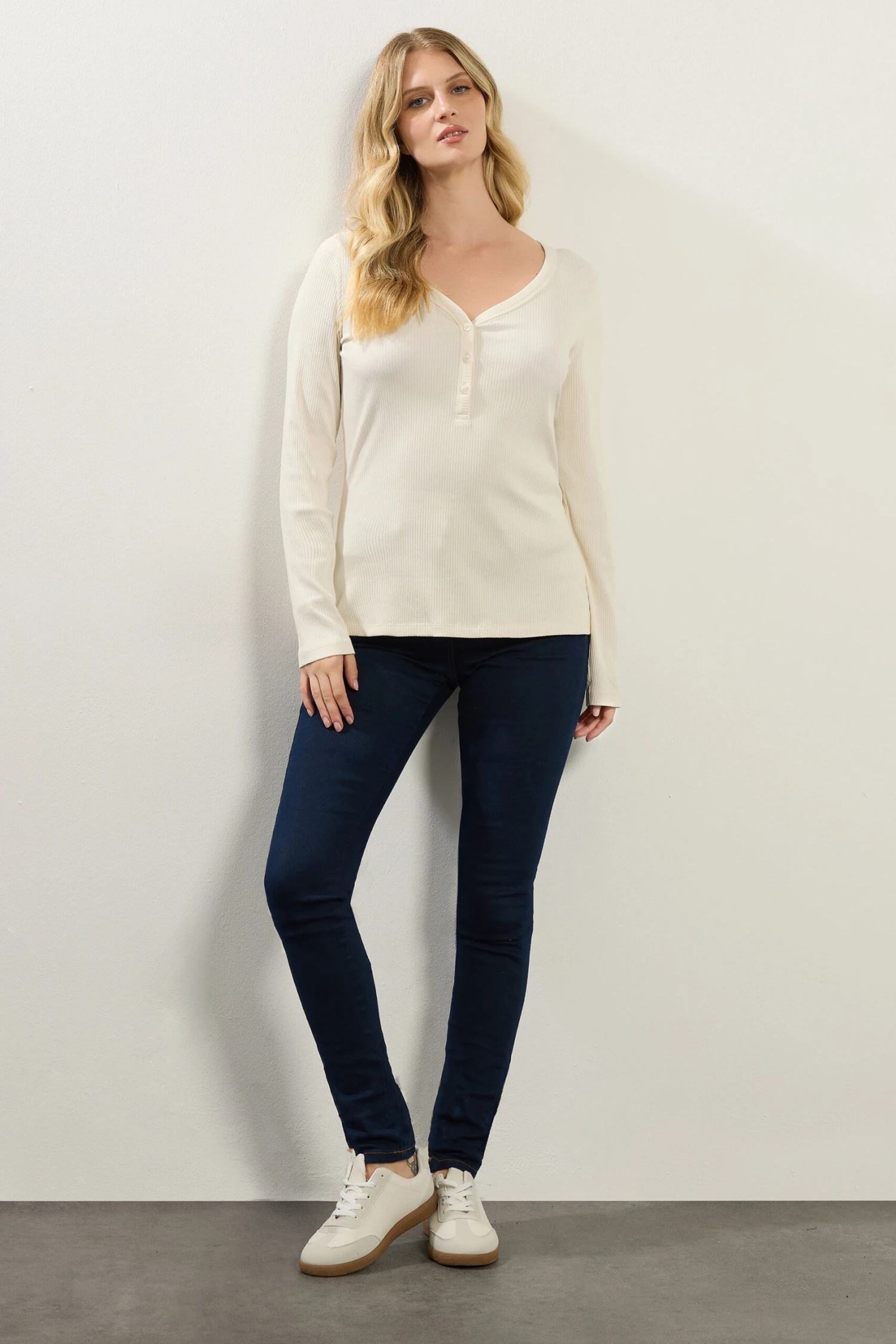LTS Tall Ivory White Cotton Ribbed Henley Top 4 LTS Tall Ivory White Cotton Ribbed Henley Top – Image 2