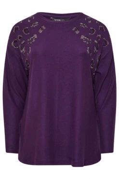 YOURS Curve Pull Doux Au Toucher à Imprimé Léopard Violet -Evans Boutique 9c55d1da 44dc 45 303874 X