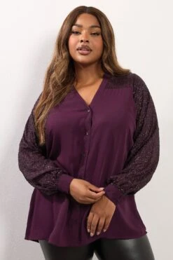 YOURS Curve Chemisier Violet à Sequins Et Col Cranté