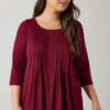 EVANS Curve Burgundy Red Pintuck Modal Rich Top