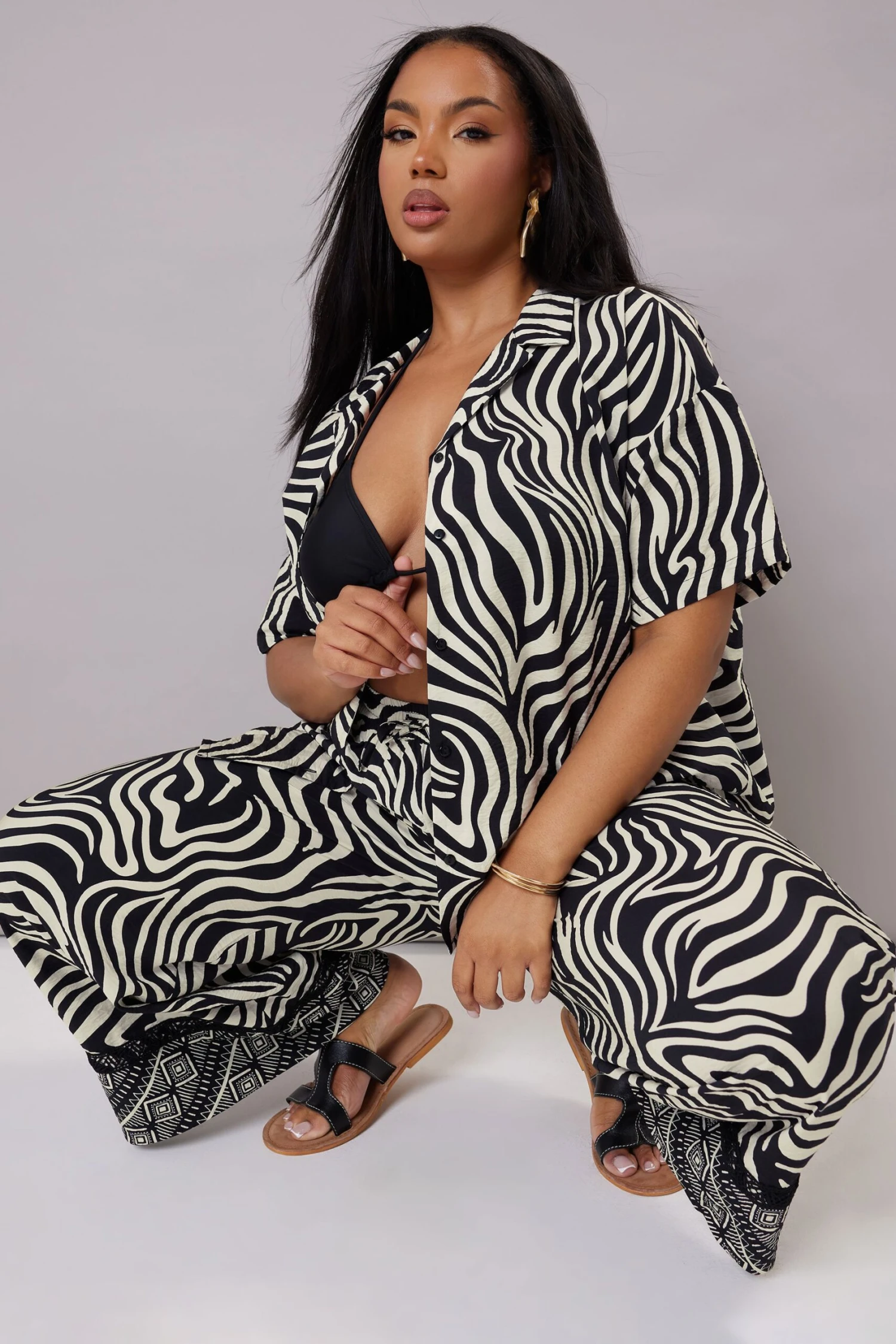 YOURS - Chemisier Noir & Blanc Zébré Manches Courtes 4 YOURS - Chemisier Noir & Blanc Zébré Manches Courtes – Image 2