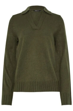 LTS Tall Khaki Green Knitted Collared Jumper 11 LTS Tall Khaki Green Knitted Collared Jumper -Evans Boutique 9dccad8d a0d8 4b 356078 X