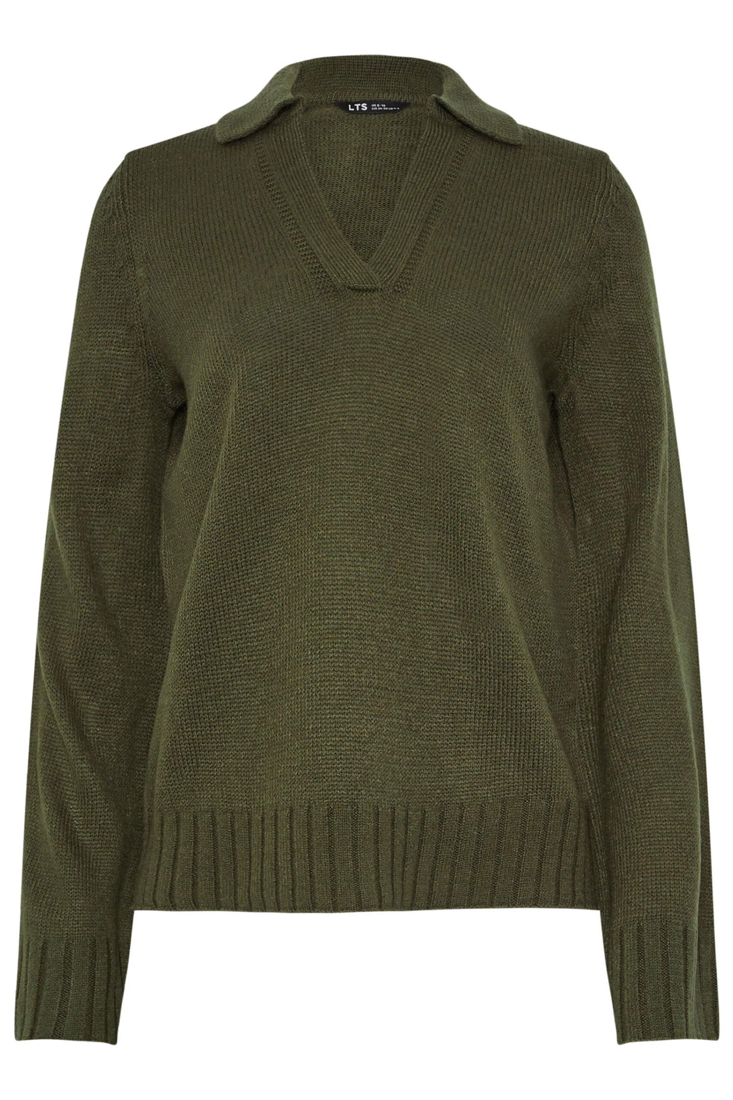 LTS Tall Khaki Green Knitted Collared Jumper 7 LTS Tall Khaki Green Knitted Collared Jumper – Image 5