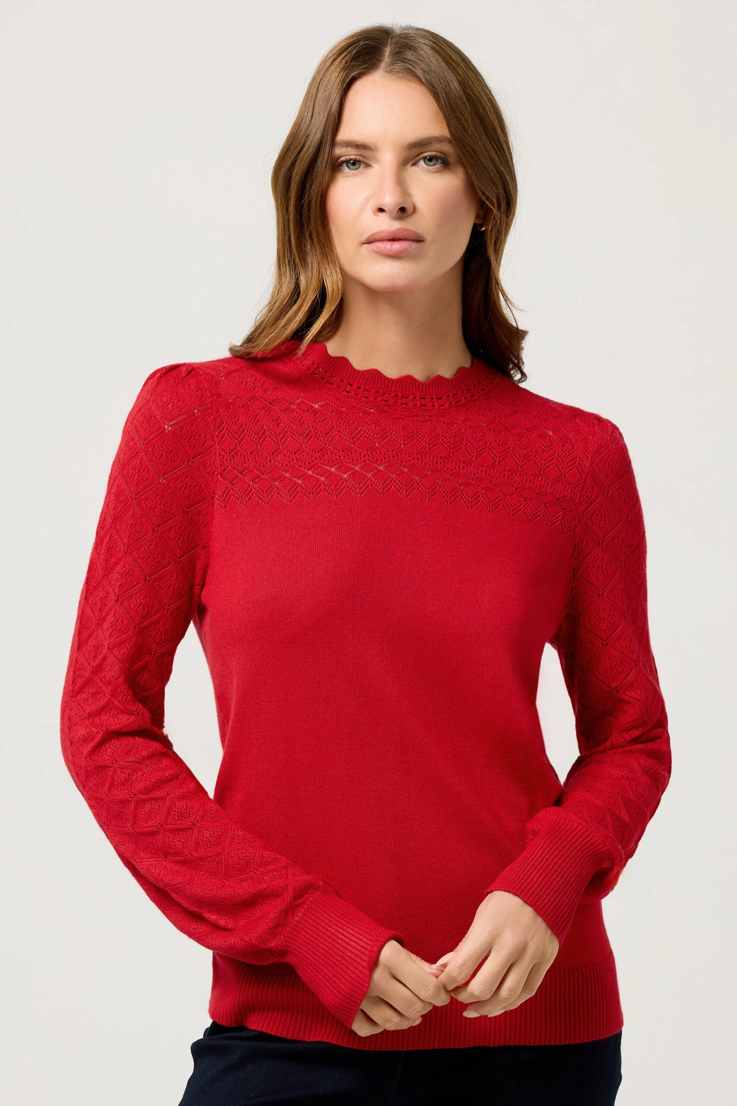 M&Co Red Pointelle Long Sleeve Knitted Jumper 5 M&Co Red Pointelle Long Sleeve Knitted Jumper – Image 3