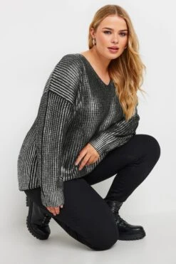 YOURS - Pull En Maille Noir & Gris Métallique Manches Longues 10 YOURS - Pull En Maille Noir & Gris Métallique Manches Longues -Evans Boutique 9e090abb d28a 49 280422 A