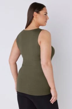EVANS Curve Khaki Green Square Neck Vest Top 11 EVANS Curve Khaki Green Square Neck Vest Top -Evans Boutique 9e2a48d8 9534 42 615099 C