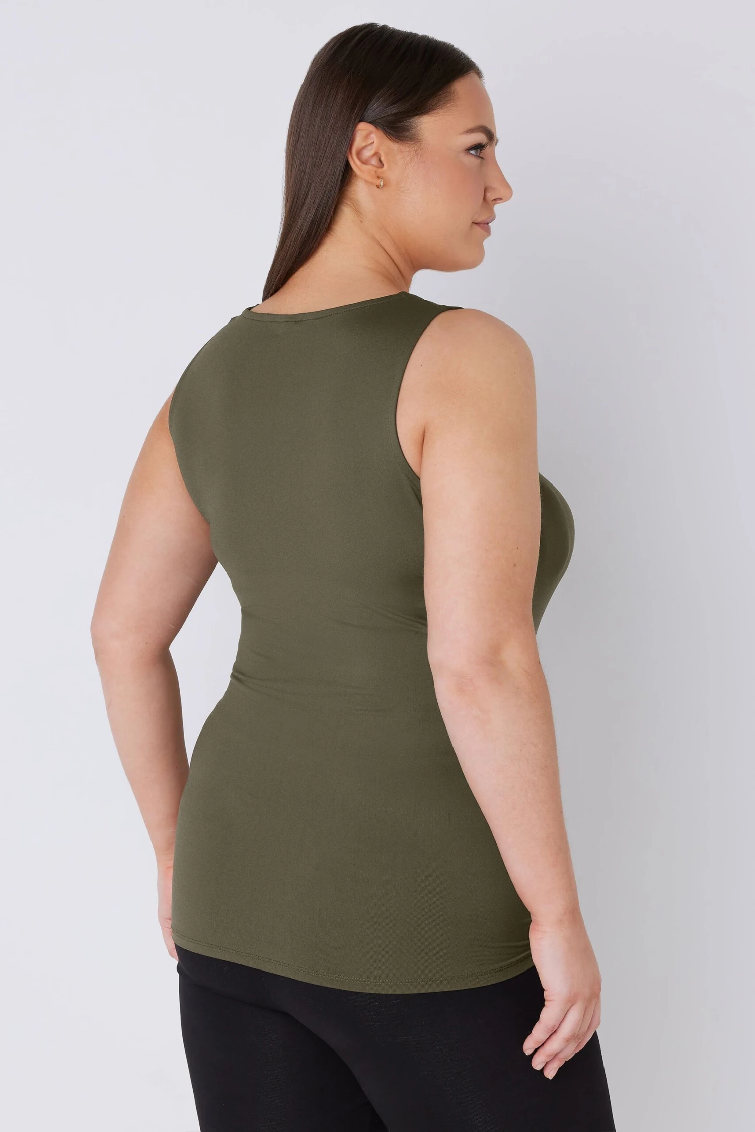 EVANS Curve Khaki Green Square Neck Vest Top 5 EVANS Curve Khaki Green Square Neck Vest Top – Image 3