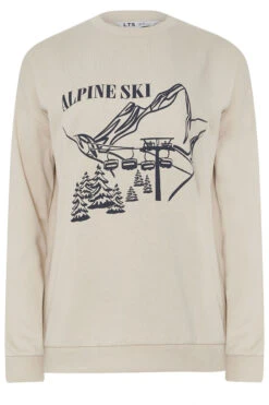 LTS Tall Stone Brown 'Alpine Ski' Slogan Sweatshirt 12 LTS Tall Stone Brown 'Alpine Ski' Slogan Sweatshirt -Evans Boutique 9e571d89 53ec 4f 356189 X