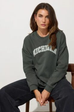 LTS Tall Charcoal Grey 'Michigan' Slogan Sweatshirt