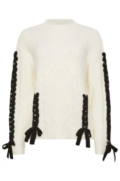 STAR Ivory White Contrast Trim Cable Knit Jumper