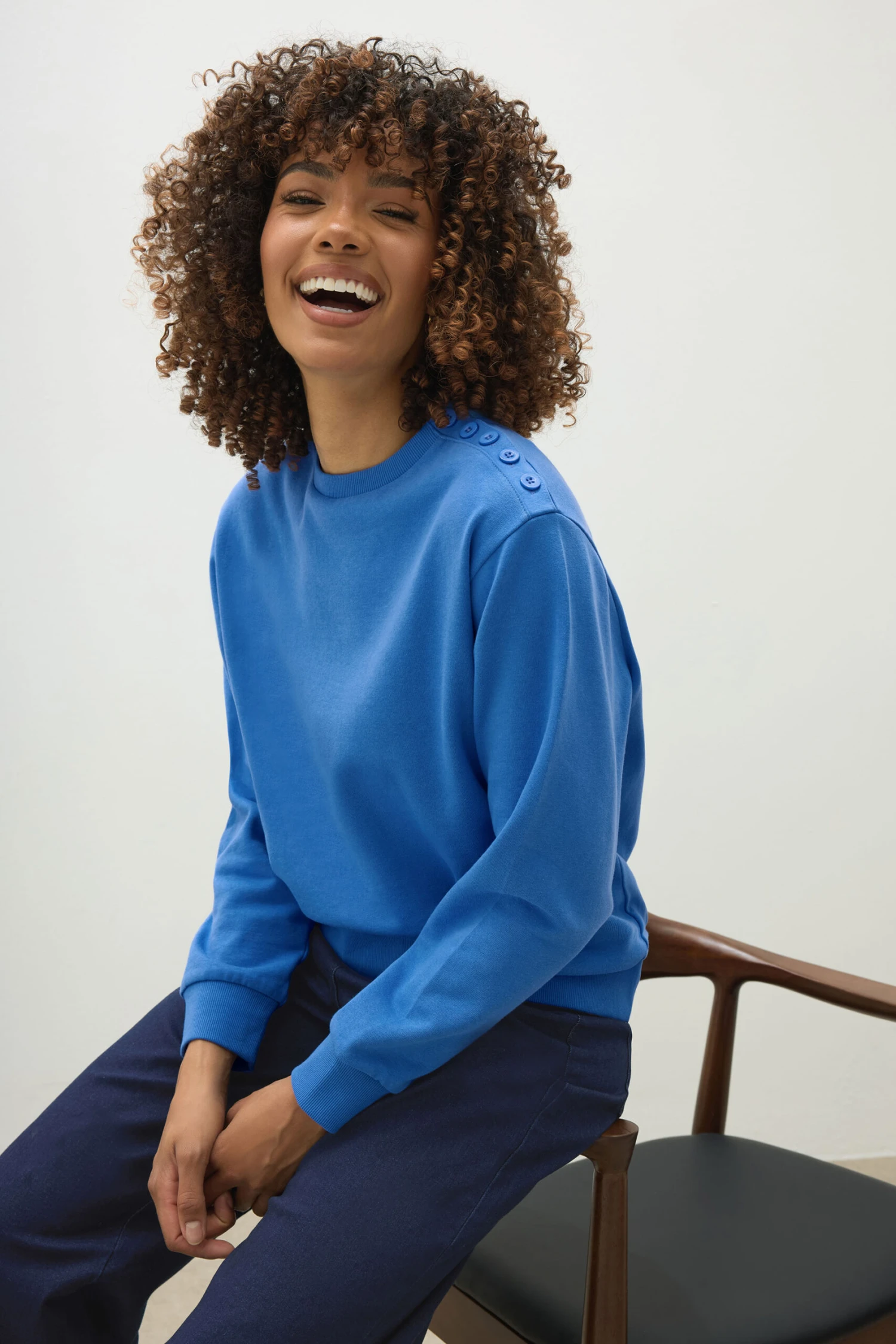 M&Co Blue Button Detail Sweatshirt 3 M&Co Blue Button Detail Sweatshirt