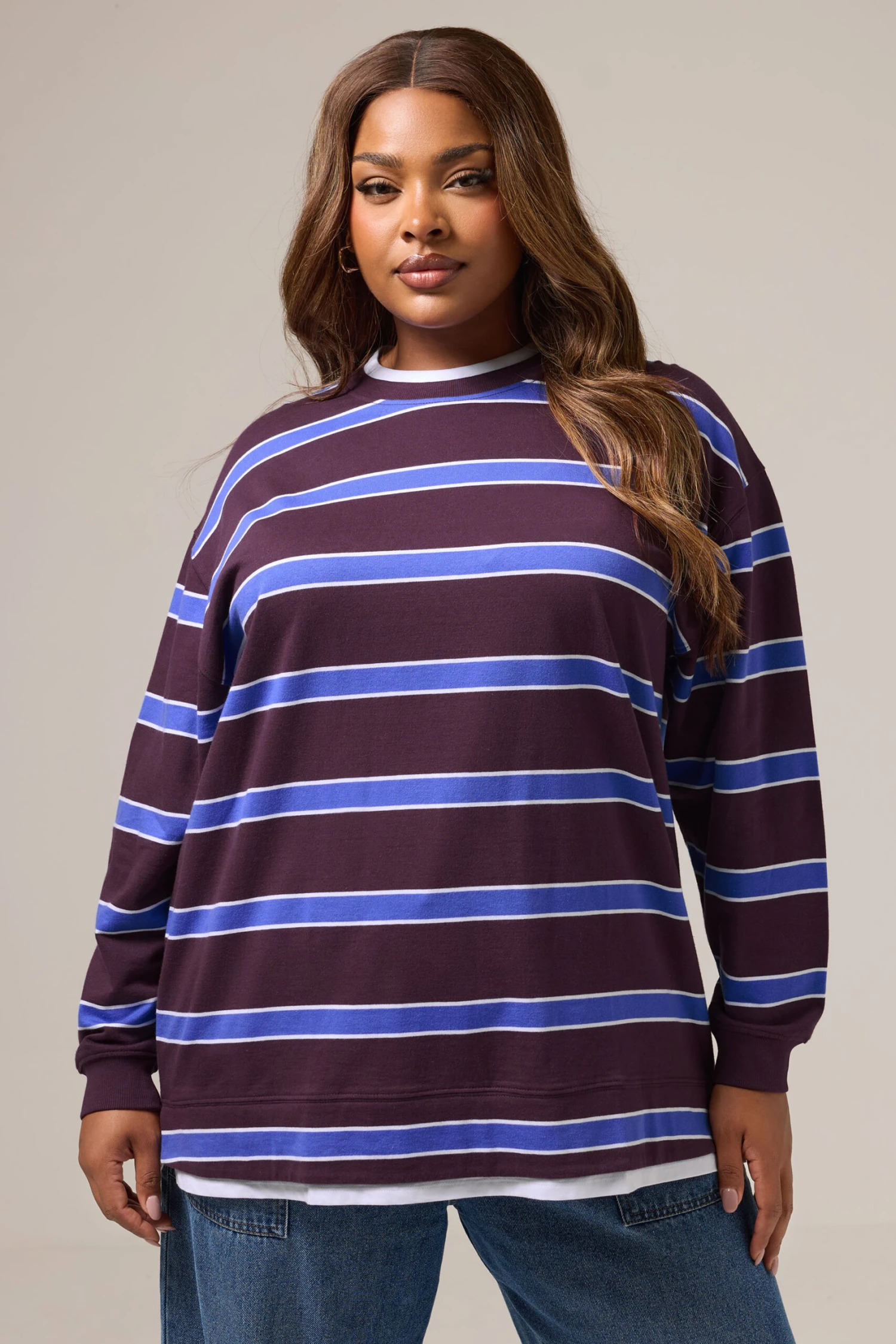 YOURS Curve Sweat-shirt 2 En 1 à Rayures Violettes 3 YOURS Curve Sweat-shirt 2 En 1 à Rayures Violettes