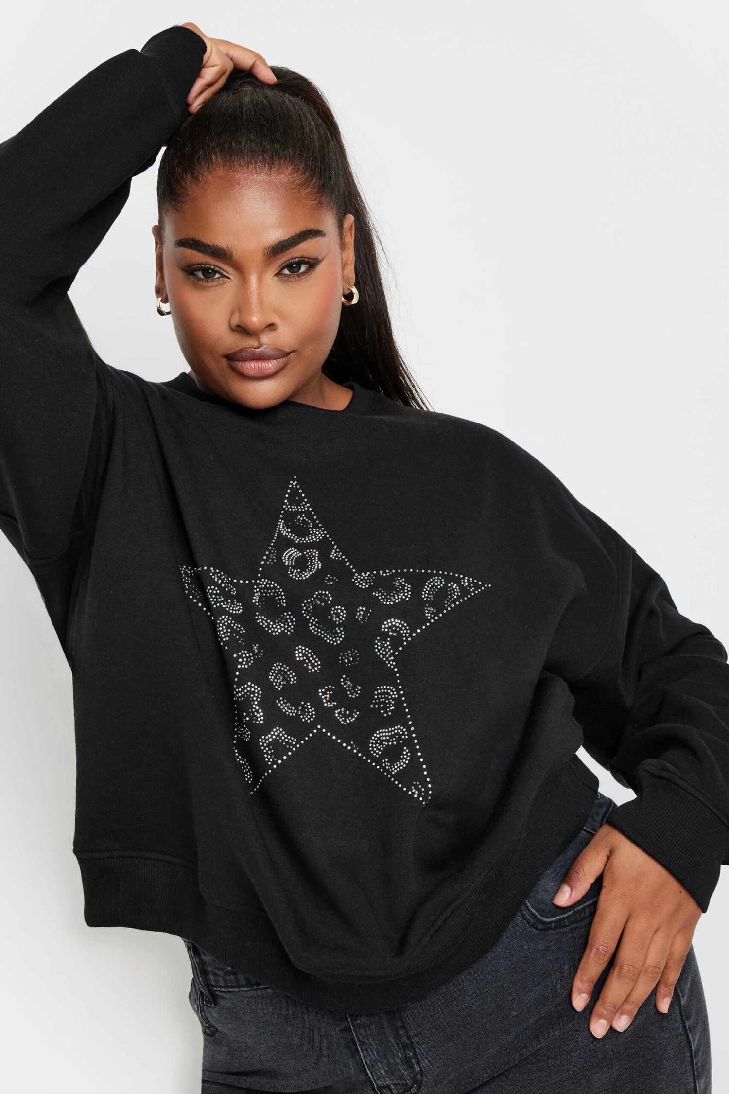 YOURS - Sweatshirt Noir Étoile Léopard à Strass 3 YOURS - Sweatshirt Noir Étoile Léopard à Strass