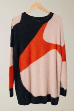 EVANS Curve Orange Colourblock Fluffy Knitted Jumper 16 EVANS Curve Orange Colourblock Fluffy Knitted Jumper -Evans Boutique a017b63a 76bb 47 615754 P