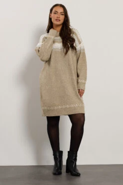 EVANS Curve Natural Brown Fairisle Jumper Dress -Evans Boutique a0217072 46d7 4a 616259 B