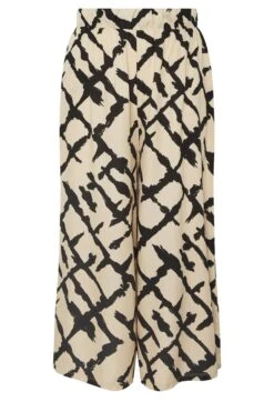 YOURS Curve Pantalon Large à Imprimé Abstrait Marron Naturel -Evans Boutique a03a68c7 553c 43 304210 X