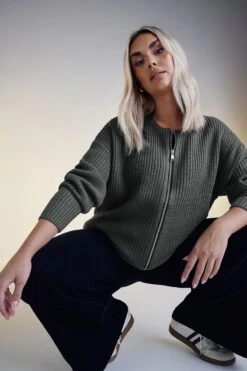 YOURS - Cardigan Gris Charbonneux En Maille Coupe Bomber