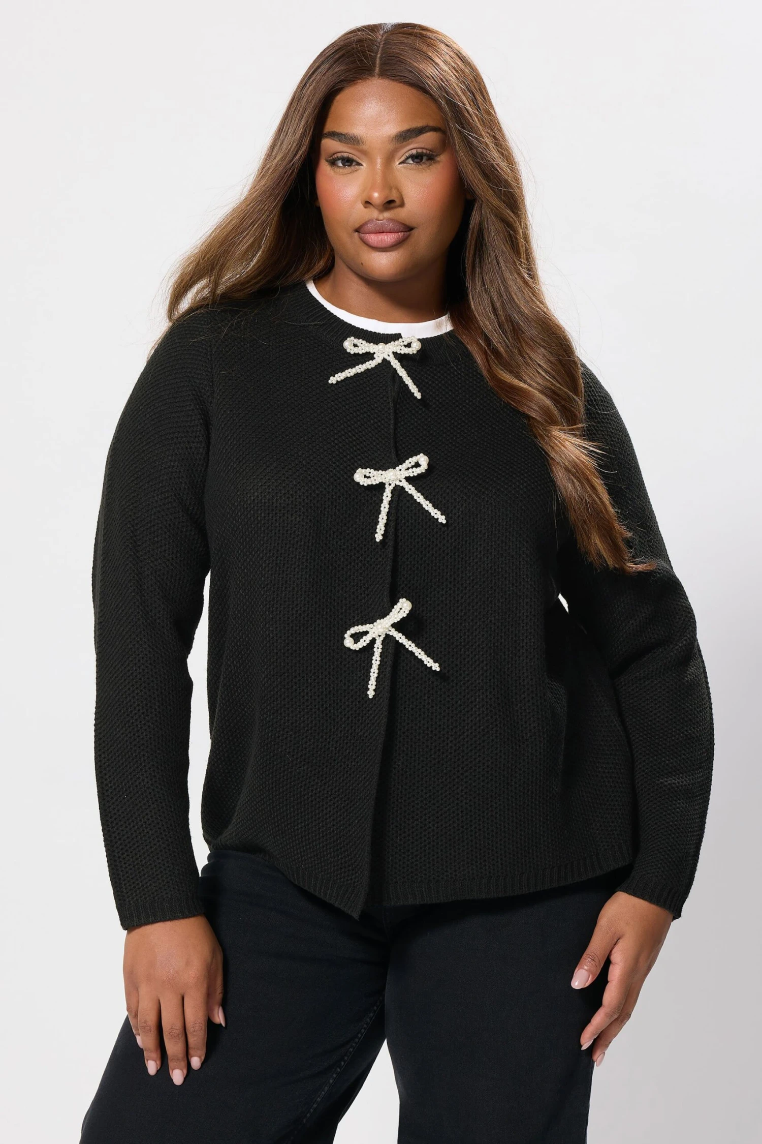 YOURS Curve Cardigan à Nœud Sur Le Devant En Perles Noires 5 YOURS Curve Cardigan à Nœud Sur Le Devant En Perles Noires – Image 3