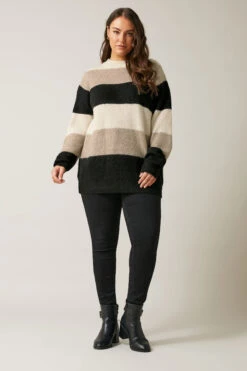 EVANS Curve Natural Brown Colourblock Stripe Knitted Jumper 9 EVANS Curve Natural Brown Colourblock Stripe Knitted Jumper -Evans Boutique a0b3187d 41e8 4a 615768 B