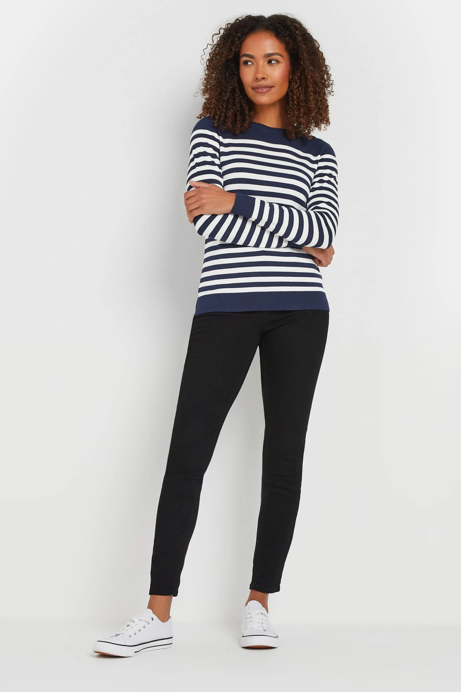 M&Co Navy Blue & White Stripe Print Jumper 5 M&Co Navy Blue & White Stripe Print Jumper – Image 3