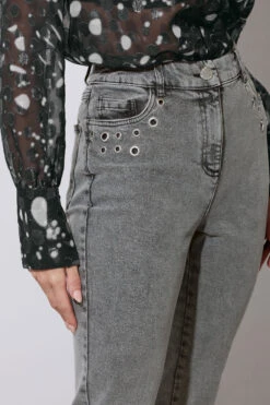 STAR Grey Eyelet Stud Boyfriend Jeans -Evans Boutique a0f5b148 fbfa 48 110642 D
