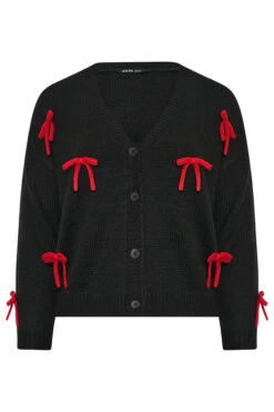 YOURS Curve Cardigan Tricoté Noir Avec Nœud