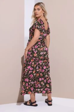 YOURS Curve Robe Longue Noire à Volants Et Fleurs -Evans Boutique a1486e6e b540 48 270237 C