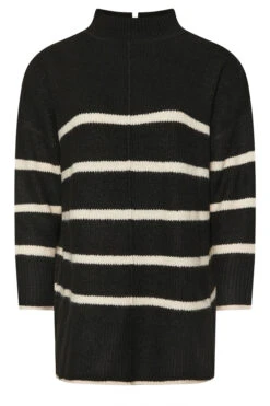 YOURS - Pull Col Roulé Noir & Crème à Rayures -Evans Boutique a1b2a807 2308 4f 280299 X