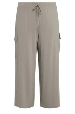 YOURS - Pantalon Gris Beige Wide Leg Cargo En Jersey -Evans Boutique a1cd74aa d2cb 43 143824 X
