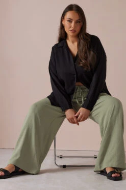 YOURS - Pantalon Vert Olive Plissé En Lin 12 YOURS - Pantalon Vert Olive Plissé En Lin -Evans Boutique a2130a39 3b00 49 310014 D