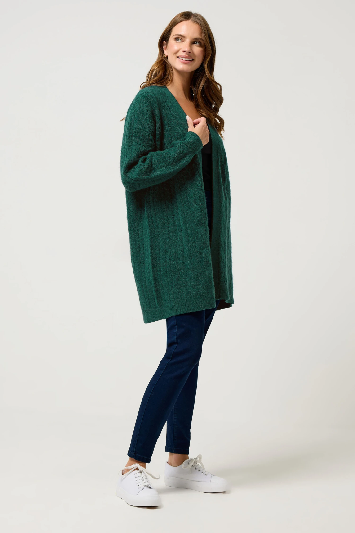 M&Co Teal Green Cable Knit Midi Cardigan 4 M&Co Teal Green Cable Knit Midi Cardigan – Image 2
