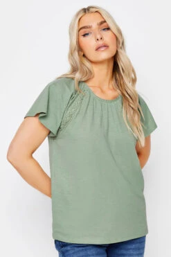 M&Co Green Lace Detail Cotton Top