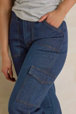 LTS Tall Dark Blue Wide Leg Cargo Jeans -Evans Boutique a3455113 42c9 4b 351842 D