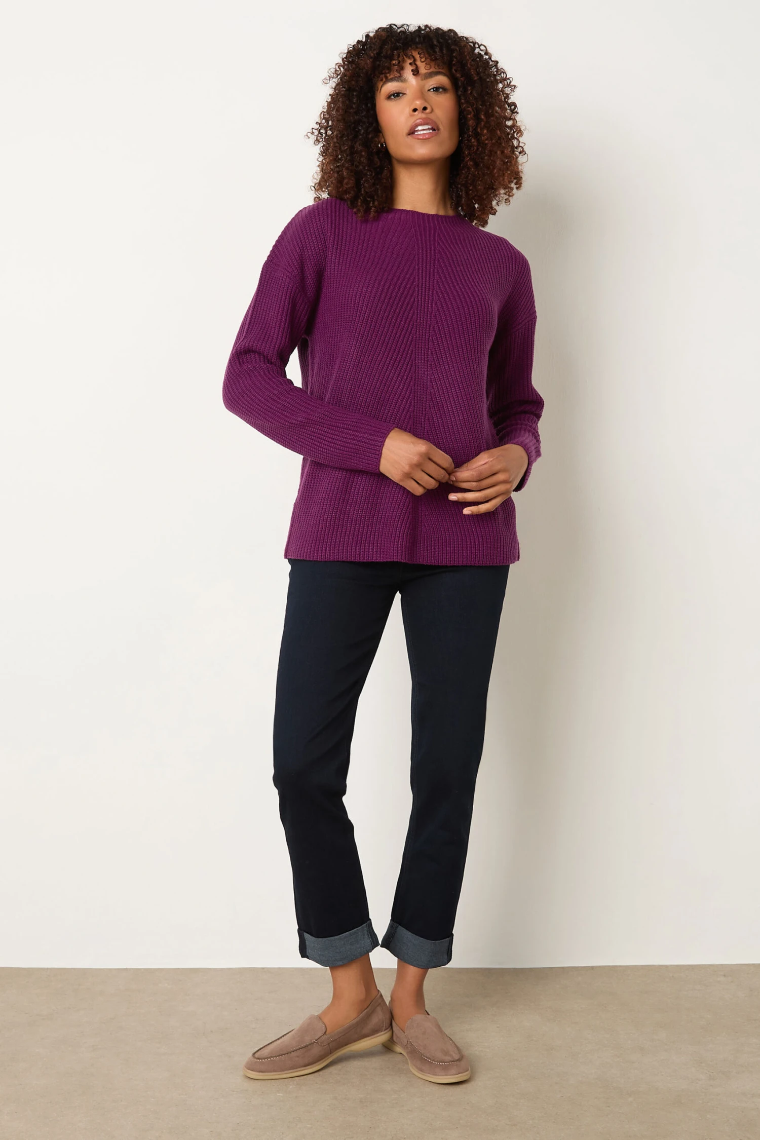 M&Co Berry Purple Funnel Neck Knitted Jumper 4 M&Co Berry Purple Funnel Neck Knitted Jumper – Image 2