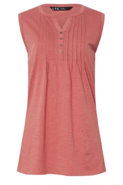 LTS Tall Coral Orange Cotton Henley Vest Top -Evans Boutique a408b92f 1219 4f 355827 X