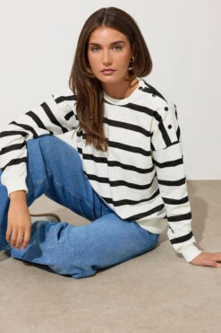 LTS Tall Ivory White Striped Button Sweatshirt 10 LTS Tall Ivory White Striped Button Sweatshirt -Evans Boutique a4a4d635 52f7 4a 355284 A