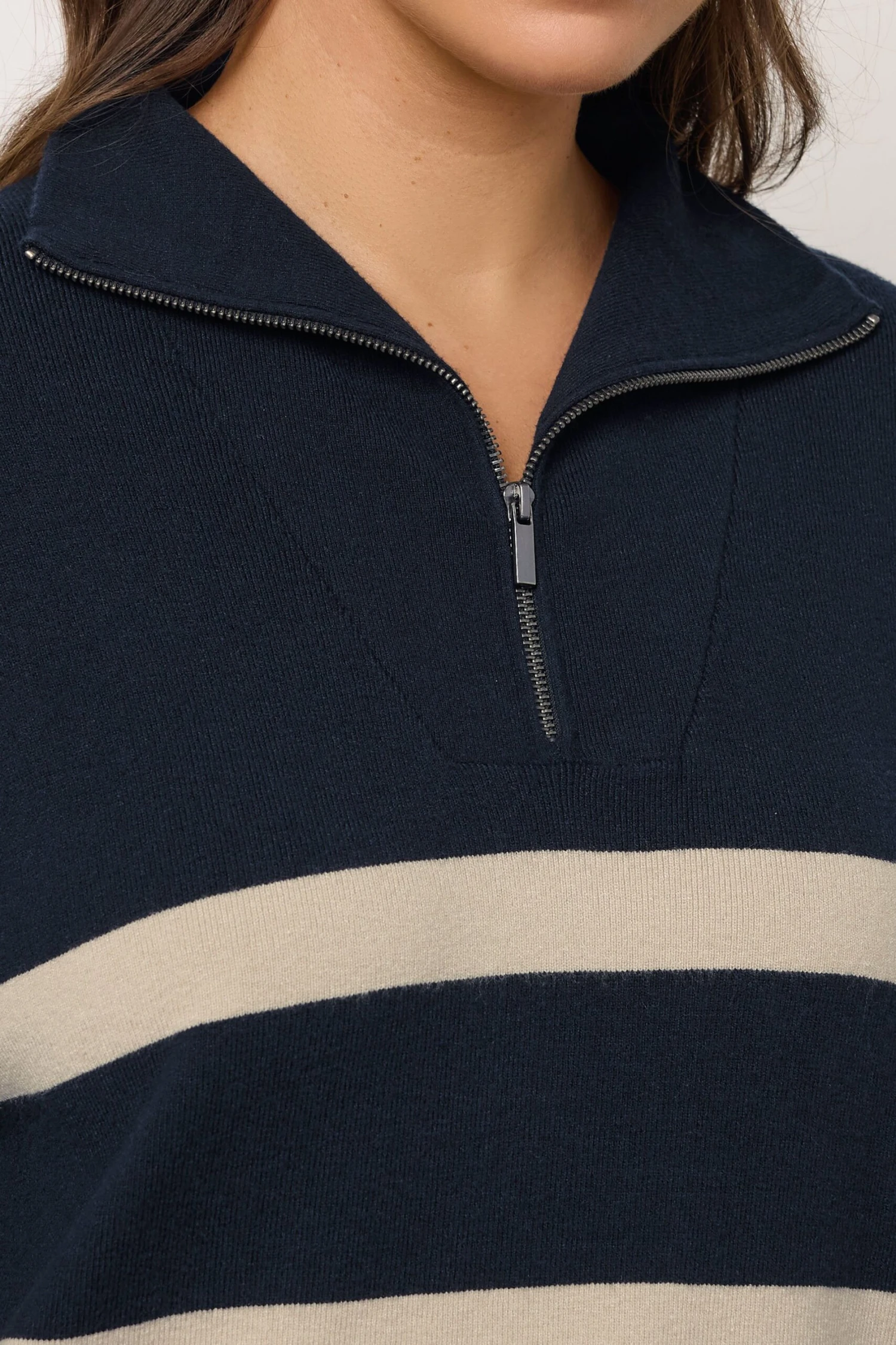 EVANS Curve Navy & White Stripe Quarter Zip Jumper 9 EVANS Curve Navy & White Stripe Quarter Zip Jumper – Image 7