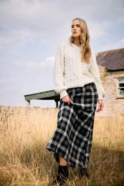 LTS Tall Black Cotton Check Side Tie Maxi Skirt
