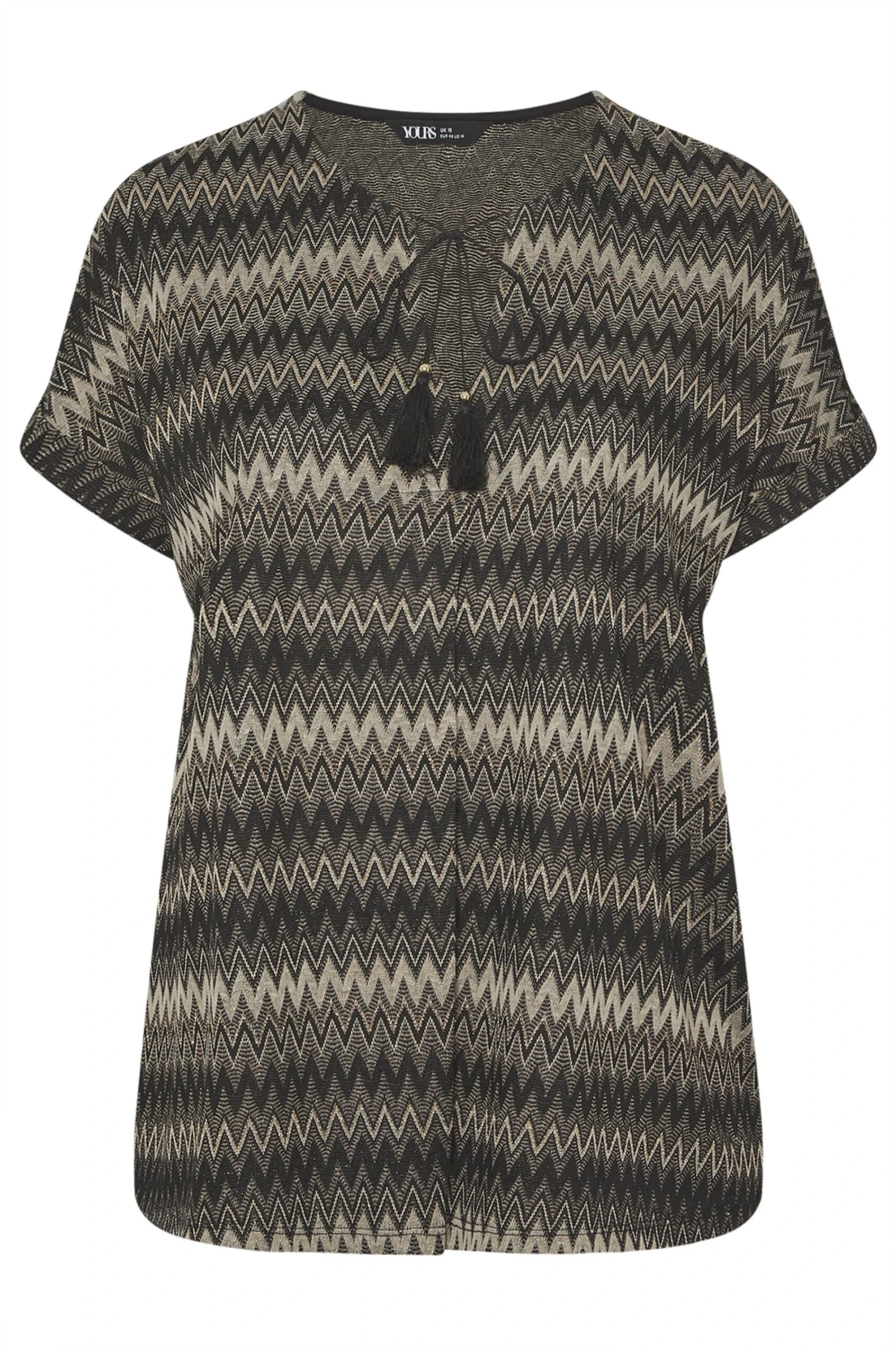 YOURS - Top Noir Zig Zag Effet Métallique Manches Courtes 9 YOURS - Top Noir Zig Zag Effet Métallique Manches Courtes – Image 7